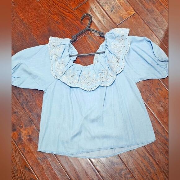 Cato M Eyelet Ruffle Top Peasant Blouse Boho Cottagecore Timeless Southern Style - Picture 3 of 7
